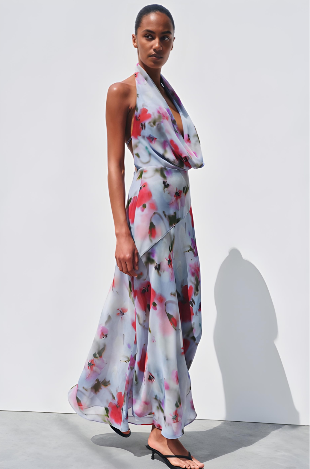 Printed V-Neck Pleated Maxi Dress