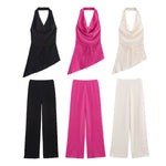 Two-Piece Halter Set – Fuchsia Top & Pants