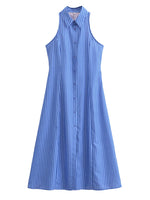 Striped Sleeveless A-Line Maxi Dress