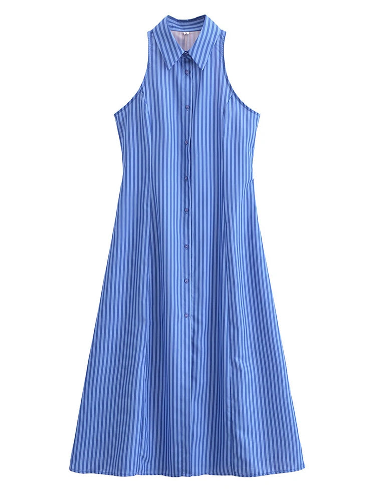 Striped Sleeveless A-Line Maxi Dress