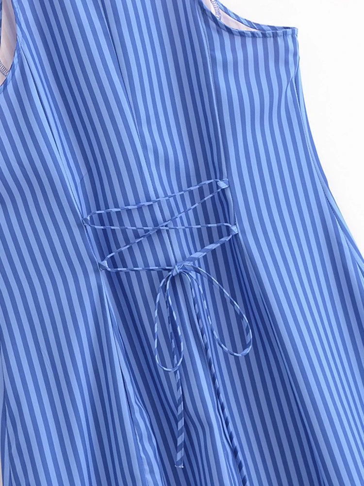 Striped Sleeveless A-Line Maxi Dress